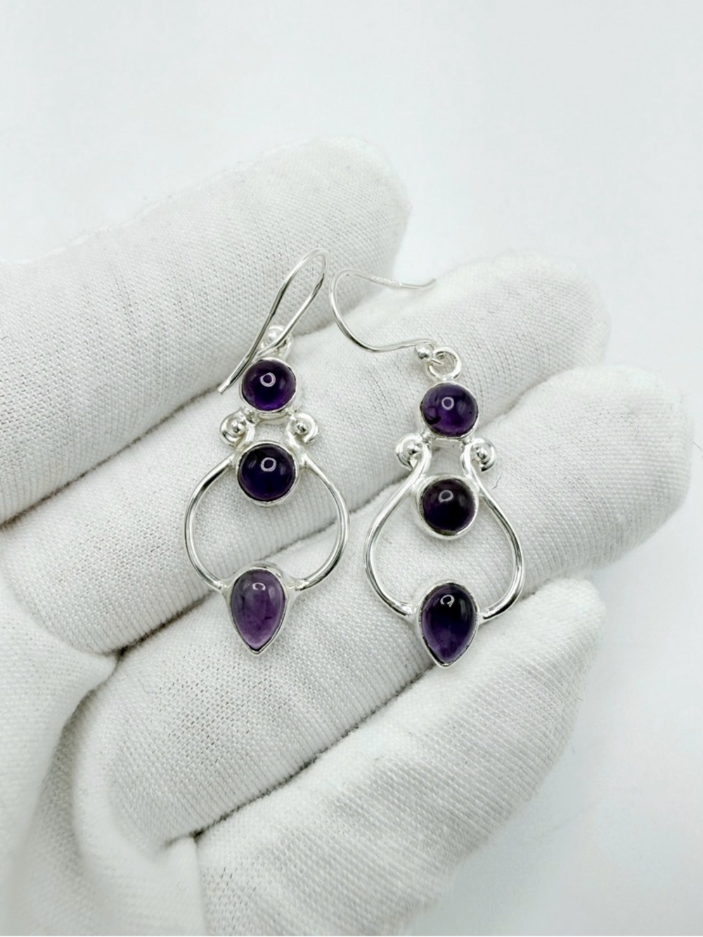 Genuine Amethyst .925 Sterling Silver Dangle Earrings